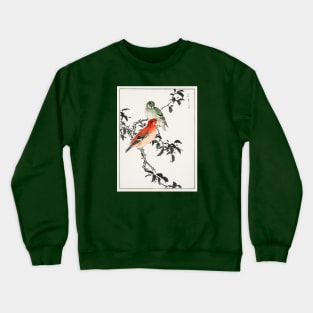 Crossbills on tree branch vintage Japanese woodblock print Crewneck Sweatshirt